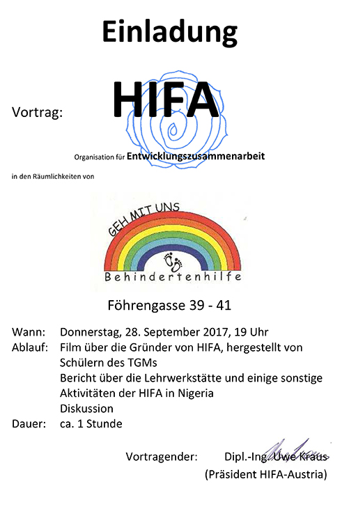 Einladung zum Vortrag über die HIFA