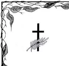 Le faire-part de décès en noir et blanc présente une croix au centre. Dans le coin supérieur gauche se trouve un motif floral.