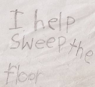 Patenschaft - Slider - Zeichnung von einem Patenkind - I help sweep the floor